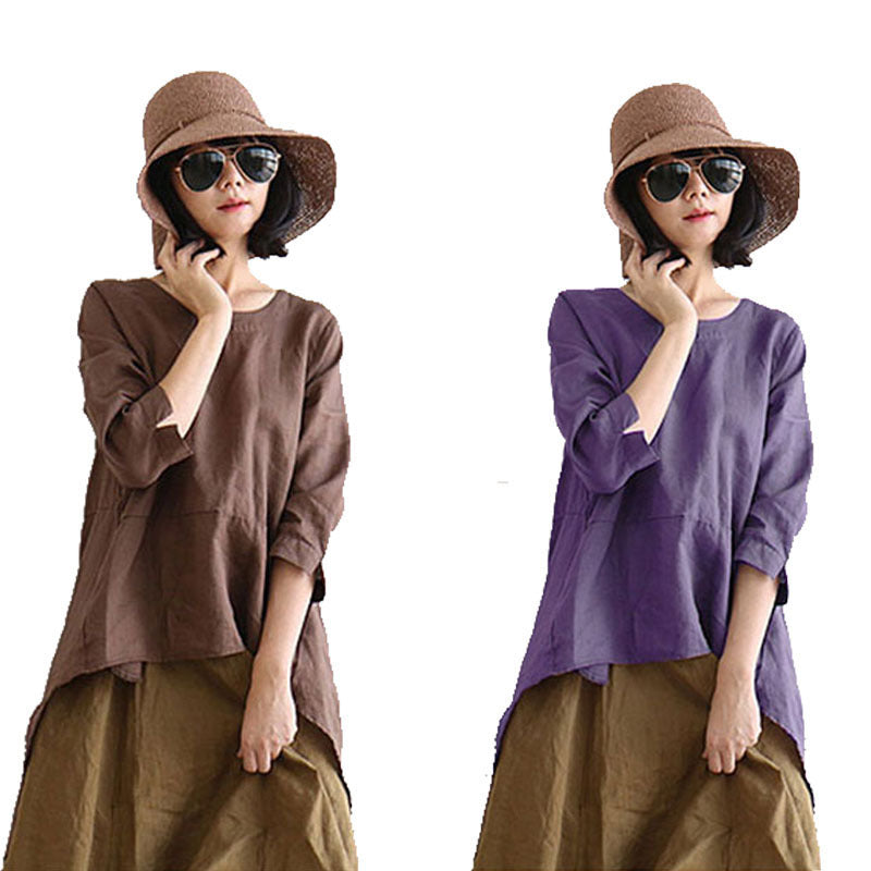 Round Neck Mid-sleeve Loose Dovetail Top
