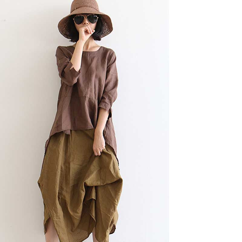 Round Neck Mid-sleeve Loose Dovetail Top