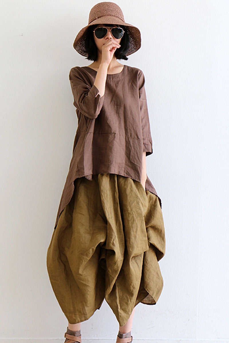Round Neck Mid-sleeve Loose Dovetail Top