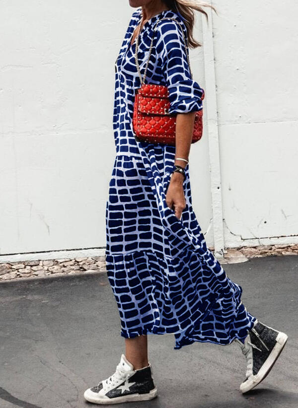 Leopard Print V-neck Long-sleeved Dress