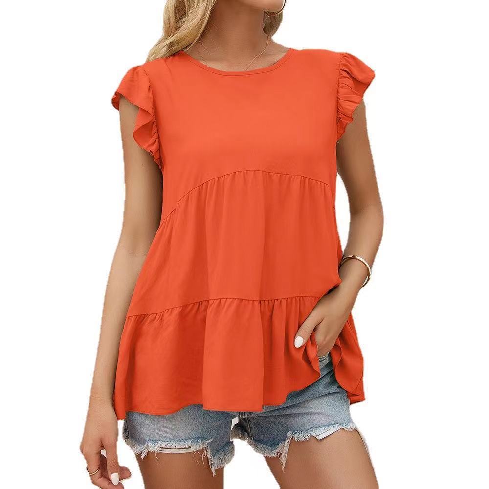 Loose Round Neck Fungus Short Sleeve Top