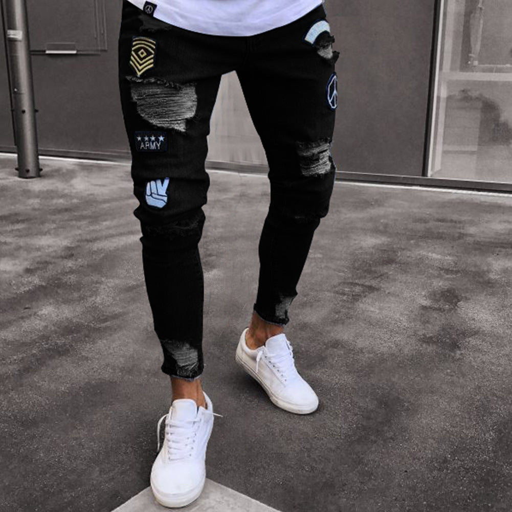 Mens Knee Hole Denim Pants Flared Bootcut Ripped Jeans Trousers Loose  Casual | eBay