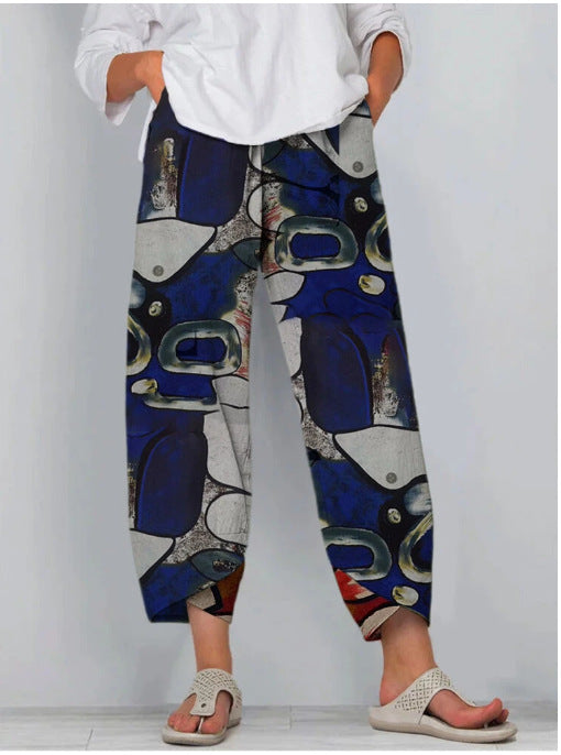 Loose Printed Elastic Waist Trouser