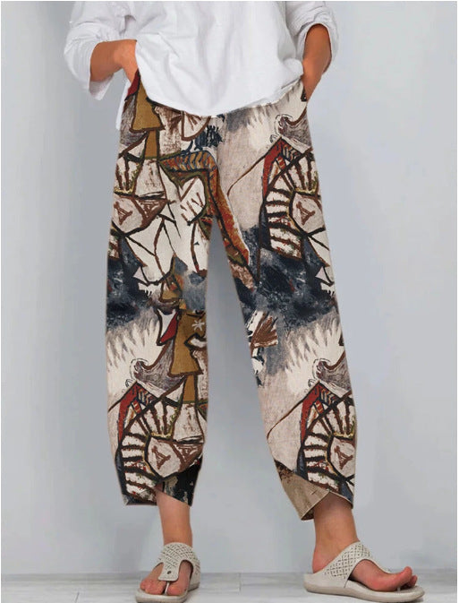 Loose Printed Elastic Waist Trouser