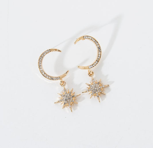 Crescent star stud earrings