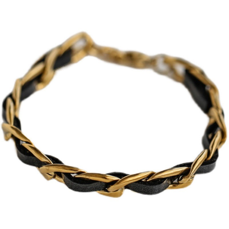 Golden Leather Rope Bracelet