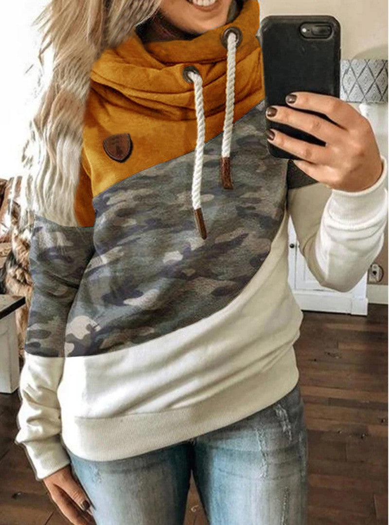 Patchwork hooded fleece loose sweatshirt