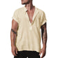 Loose Stand Neck Solid Color Pocket Short Sleeve Shirt