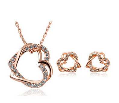 Double Diamond Heart Necklace Set