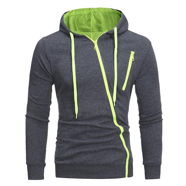 Diagonal Zipper Design Hooded Sweater Men Clothes