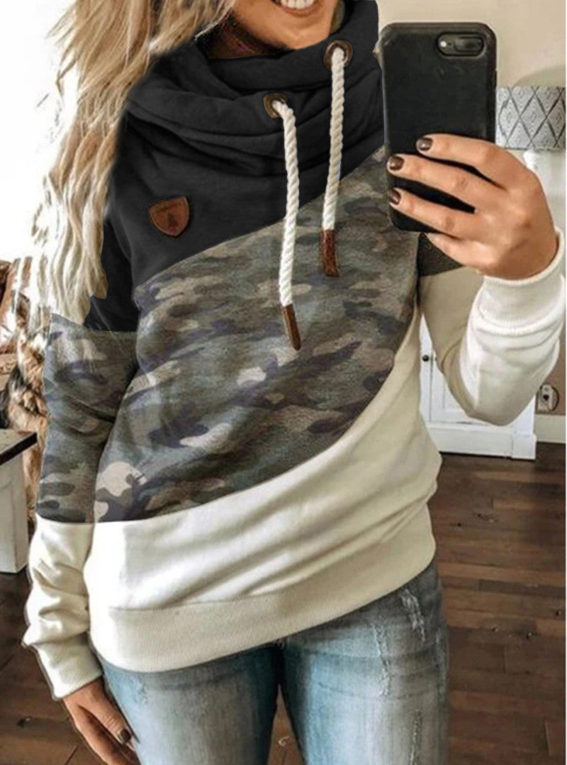 Patchwork hooded fleece loose sweatshirt