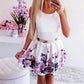 Round neck waist print rose dress