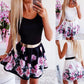 Round neck waist print rose dress