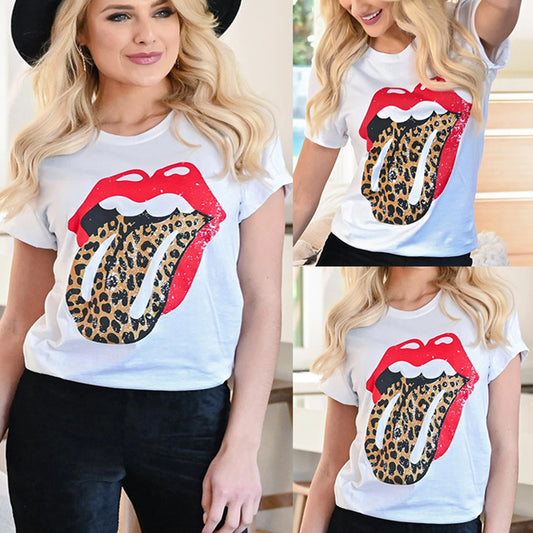 Red Lip Pattern Casual Short Sleeve