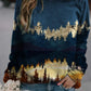 Landscape print long-sleeved sweater