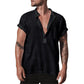 Loose Stand Neck Solid Color Pocket Short Sleeve Shirt