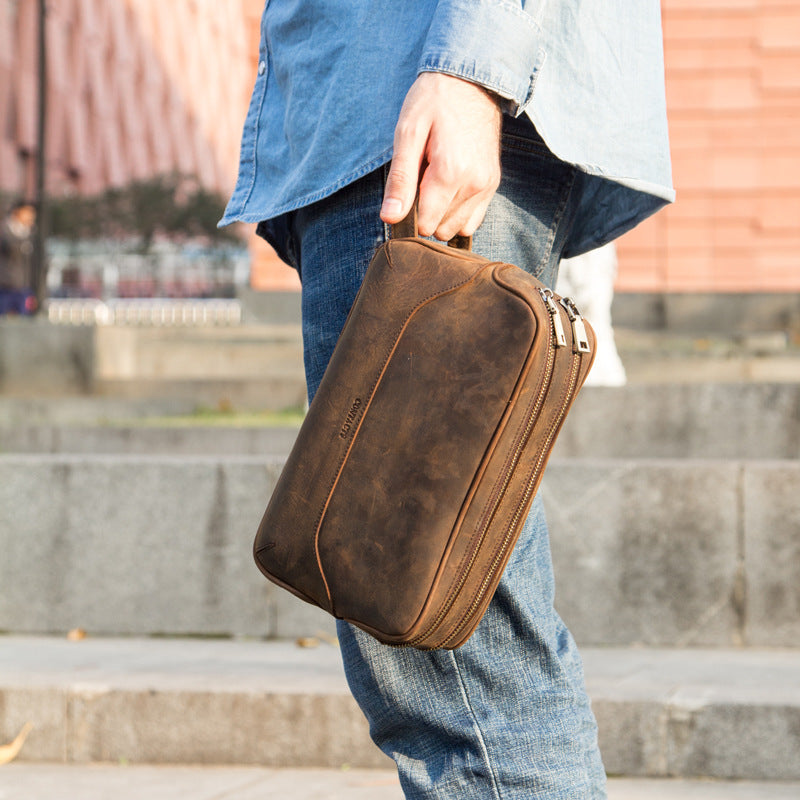 Genuine Leather Vintage First Layer Leather Clutch