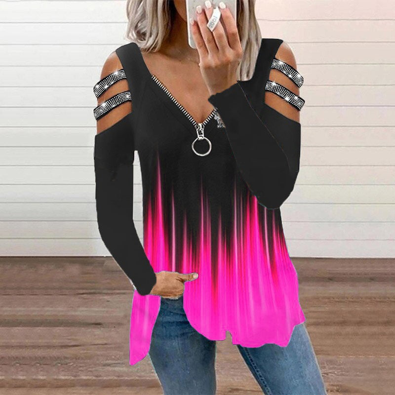 Printed V-neck Long-sleeved Vest