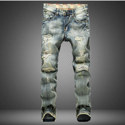 Men's shredded nostalgic jeans