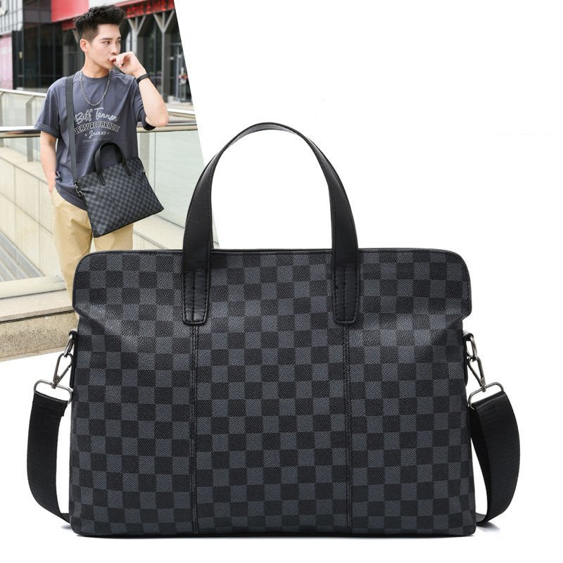 Horizontal Shoulder Plaid Business Handbag