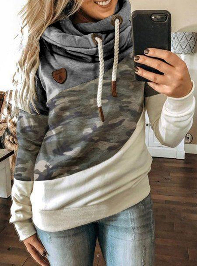 Patchwork hooded fleece loose sweatshirt