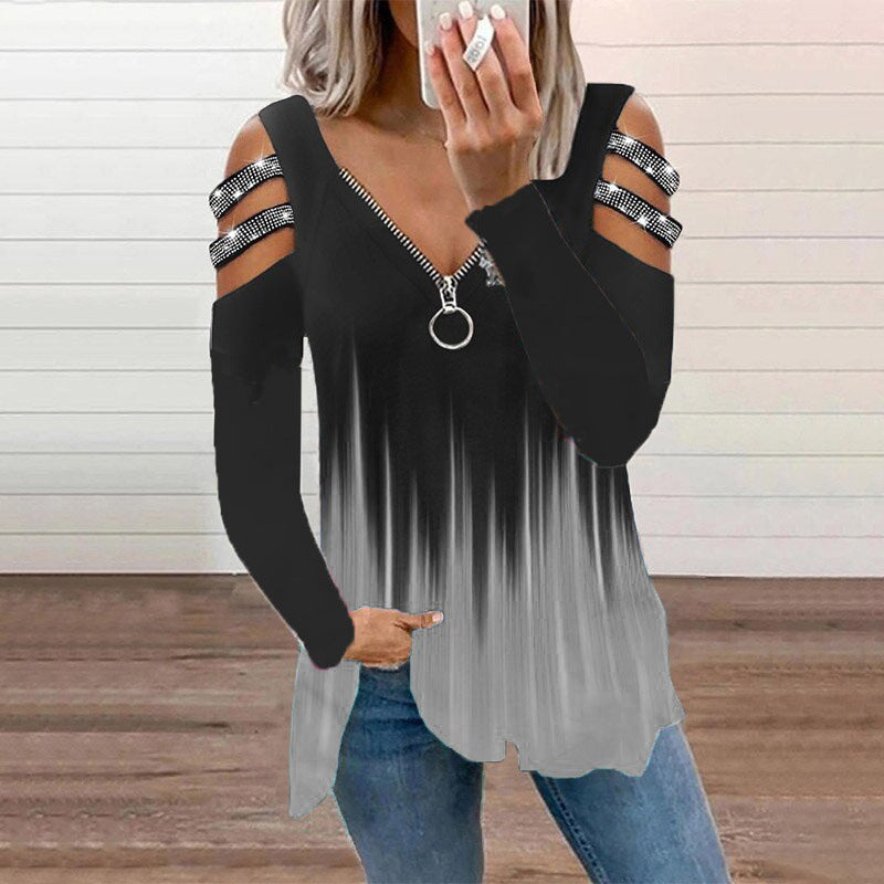 Printed V-neck Long-sleeved Vest