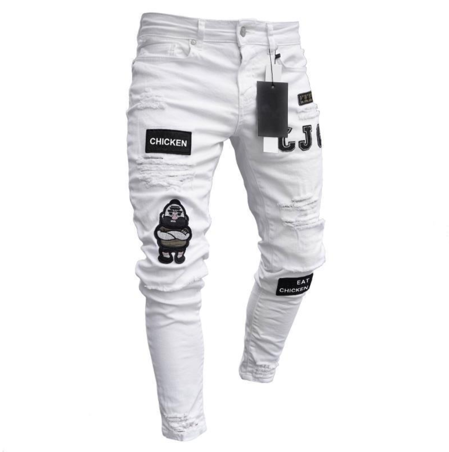 Knee hole zipper feet pants