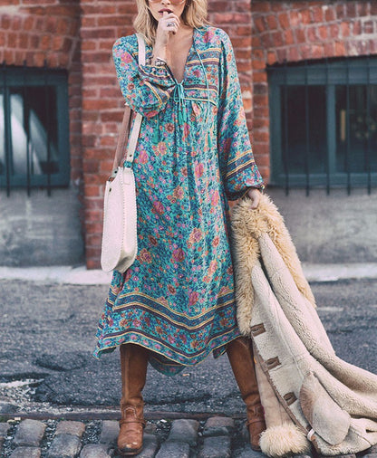 Bohemia long sleeve tassels dress