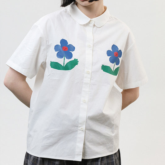 white flower print shirt