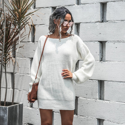 Off Shoulder Knitted Sweater Dress