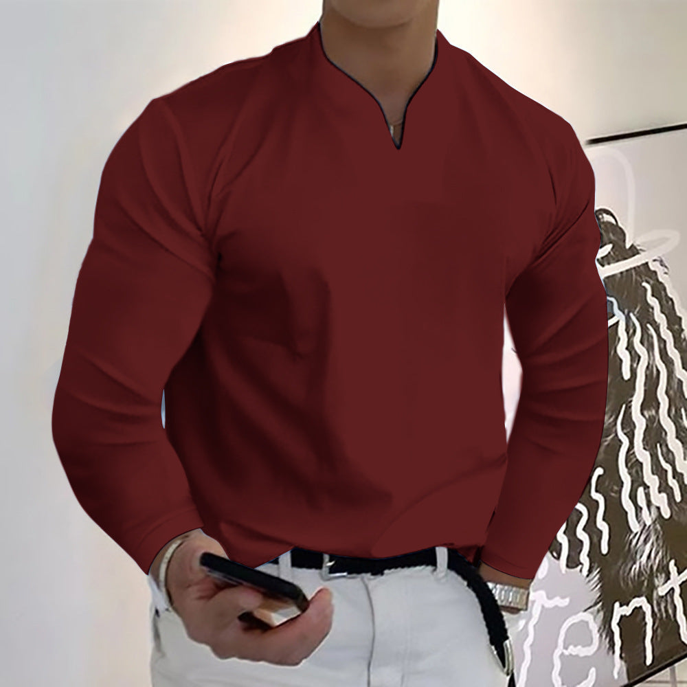 Casual Solid Color V-neck Long Sleeve Shirts