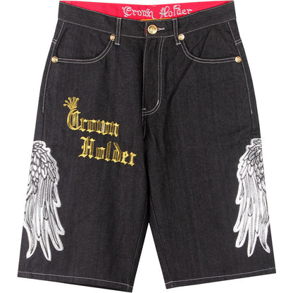 Men's Loose Plus Size Embroidered Denim Shorts