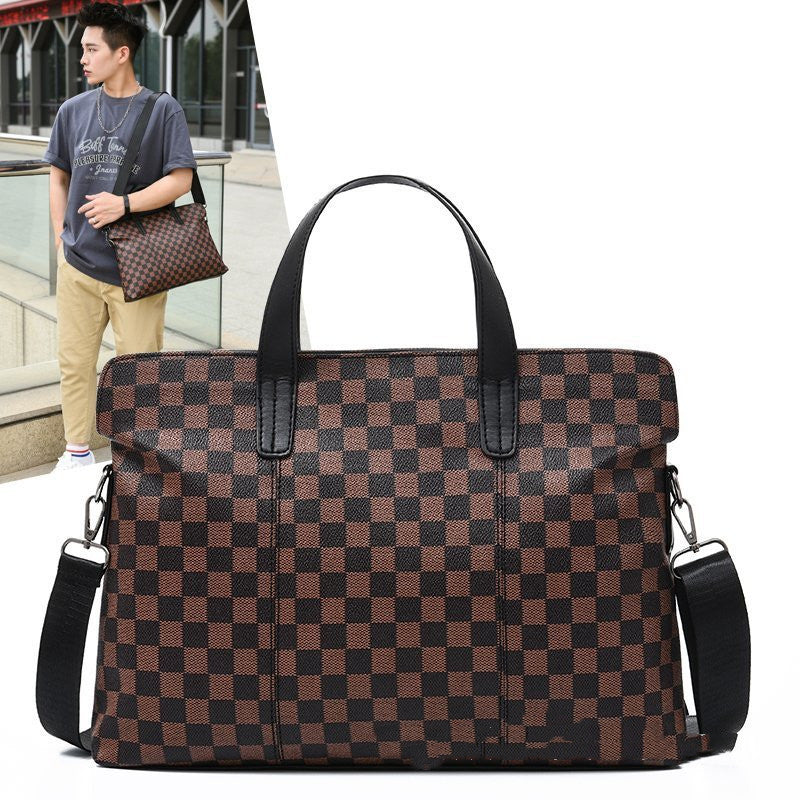 Horizontal Shoulder Plaid Business Handbag