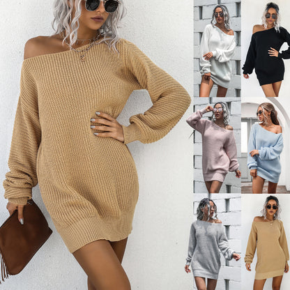 Off Shoulder Knitted Sweater Dress