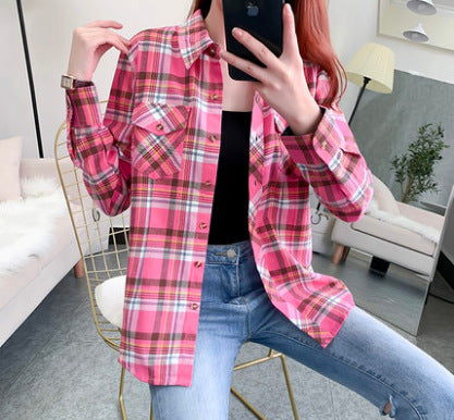 New slim long-sleeved plaid shirt