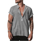 Loose Stand Neck Solid Color Pocket Short Sleeve Shirt