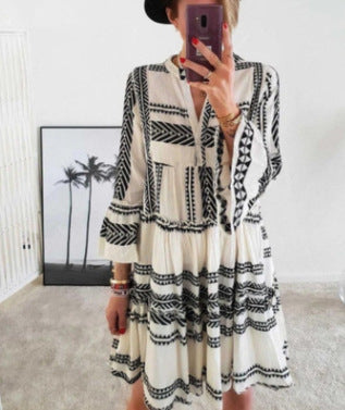 Printed V-neck dress