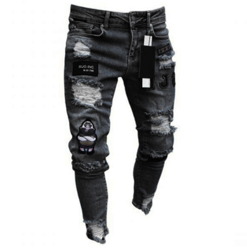 MARK BELT High Street Knee Hole Black Jeans Men's Slim Side Zipper Slim  Long Pants for Men | Lazada