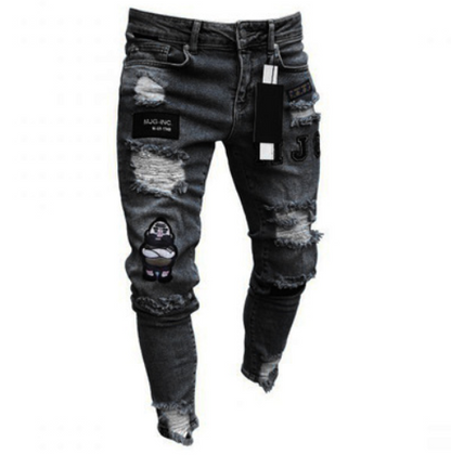 Knee hole zipper feet pants