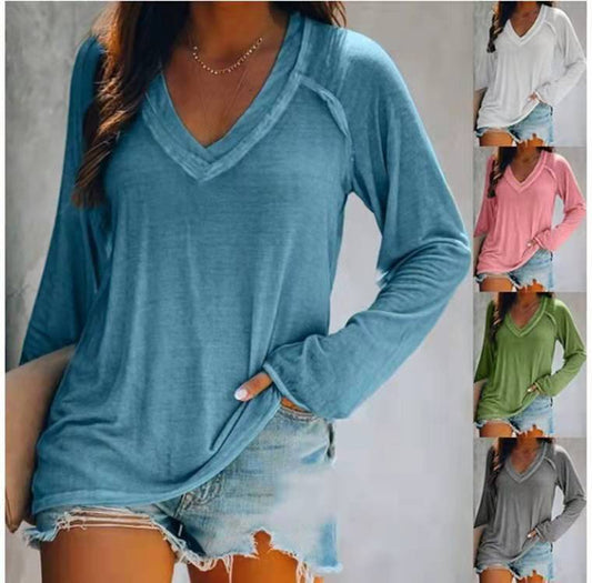 Women's Long-sleeved V-neck T-shirt