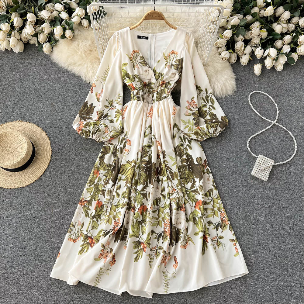 French Retro Literary Floral Dress