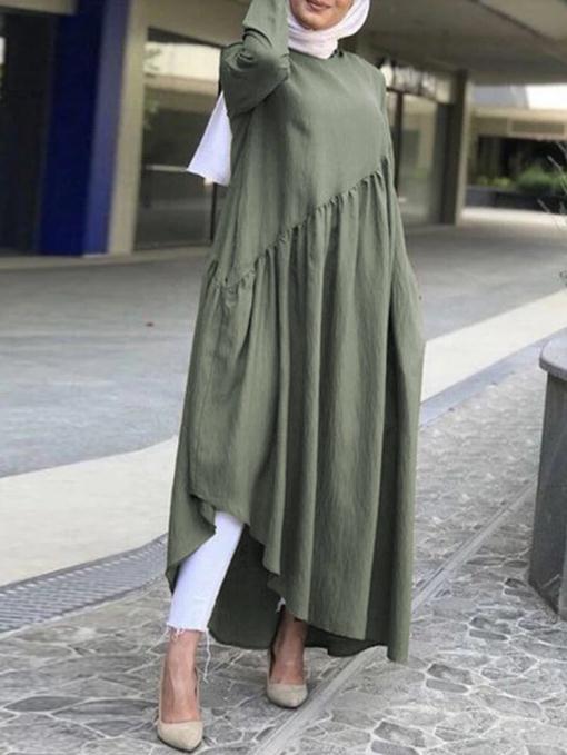 Asymmetric solid color round neck dress