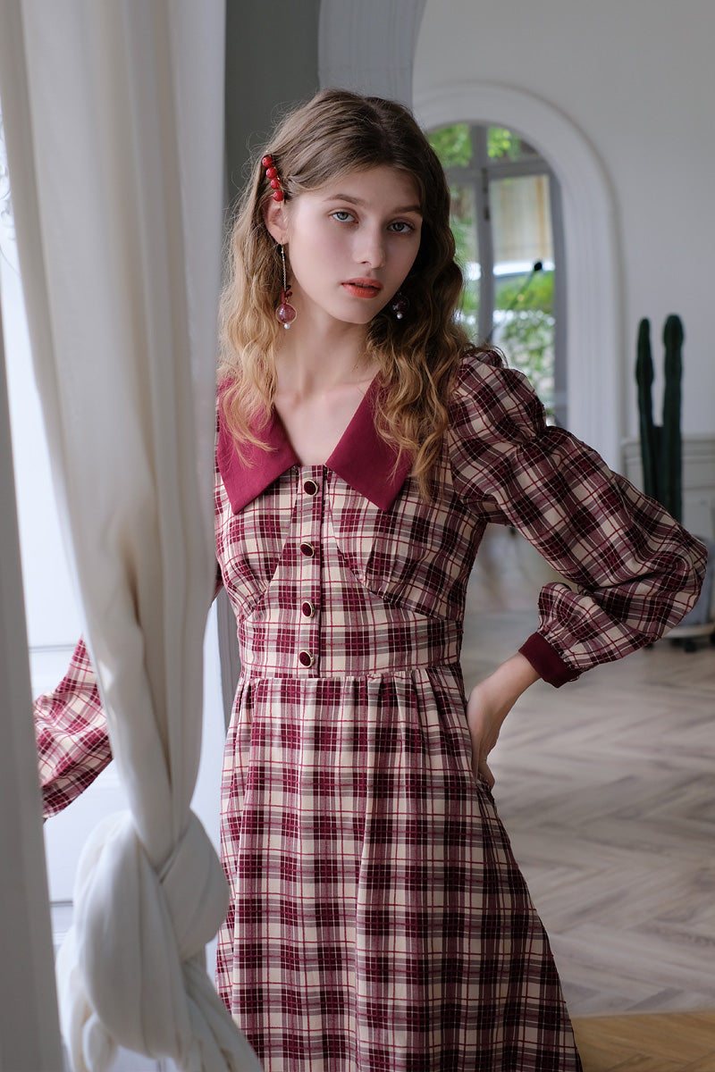 フランスのレトロな赤い格子縞のスカート