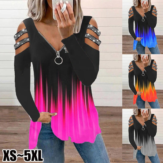 Printed V-neck Long-sleeved Vest