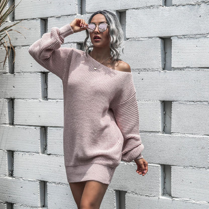 Off Shoulder Knitted Sweater Dress