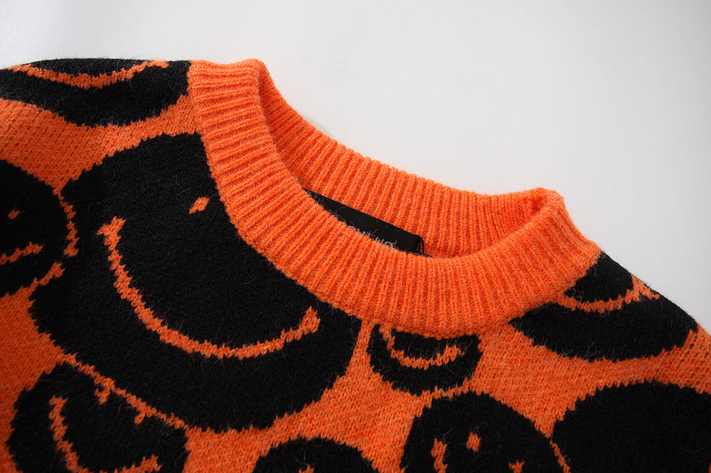 Mens Casual Smiley face Oversied Knitted Sweater