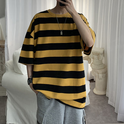 Striped Round Neck  Short Sleeves T-shirt