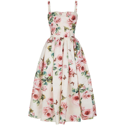 Rose print puffy dress