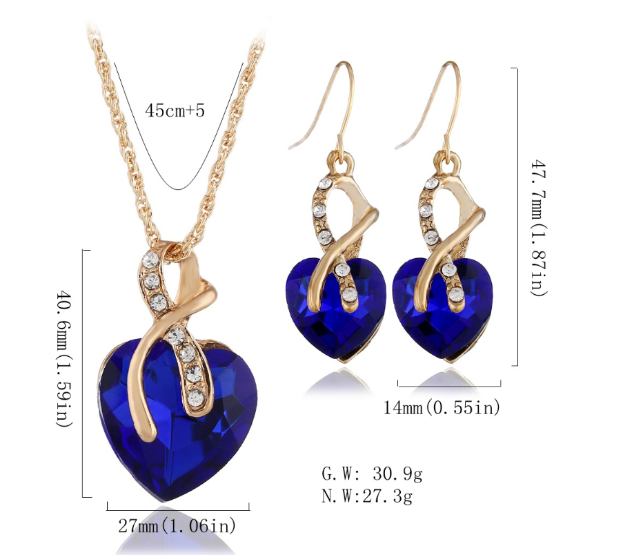 Heart-shaped earrings necklace set