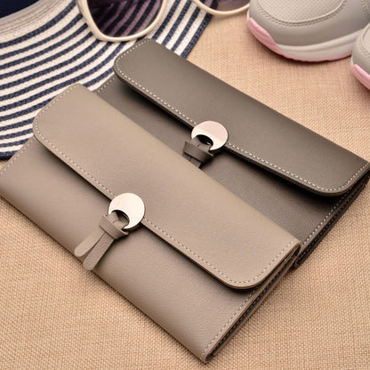 Three-fold buckle long wallet